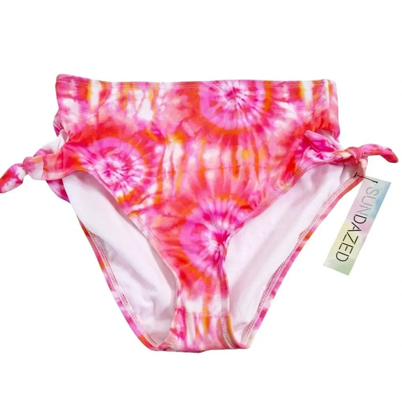 NWT Sundazed Tie Dyed Side Tie High Waist Bikini Bottom Orange and Pink Size L - Picture 3 of 10